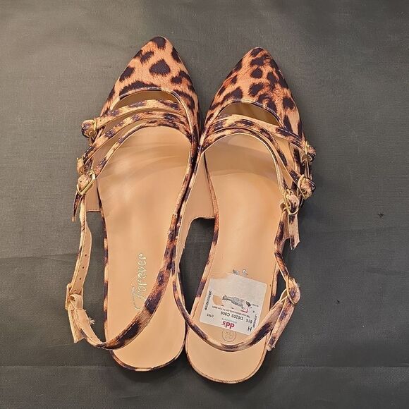 BRAND NEW FOREVER LEOPARD PRINT WOMENS SLINGBACK POINTED TOE WITH BUCKLE… - Picture 8 of 16